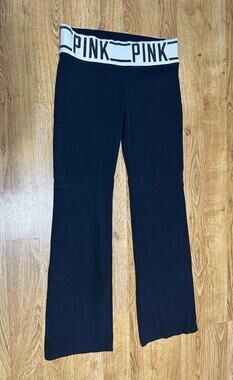 Victorias Secret PINK y2k Full Length Flared Yoga Pants Short Black & White SZ M